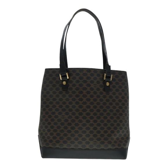 CELINE Macadam Canvas Hand Bag PVC Black Gold Auth 90948 - Picture 2 of 16